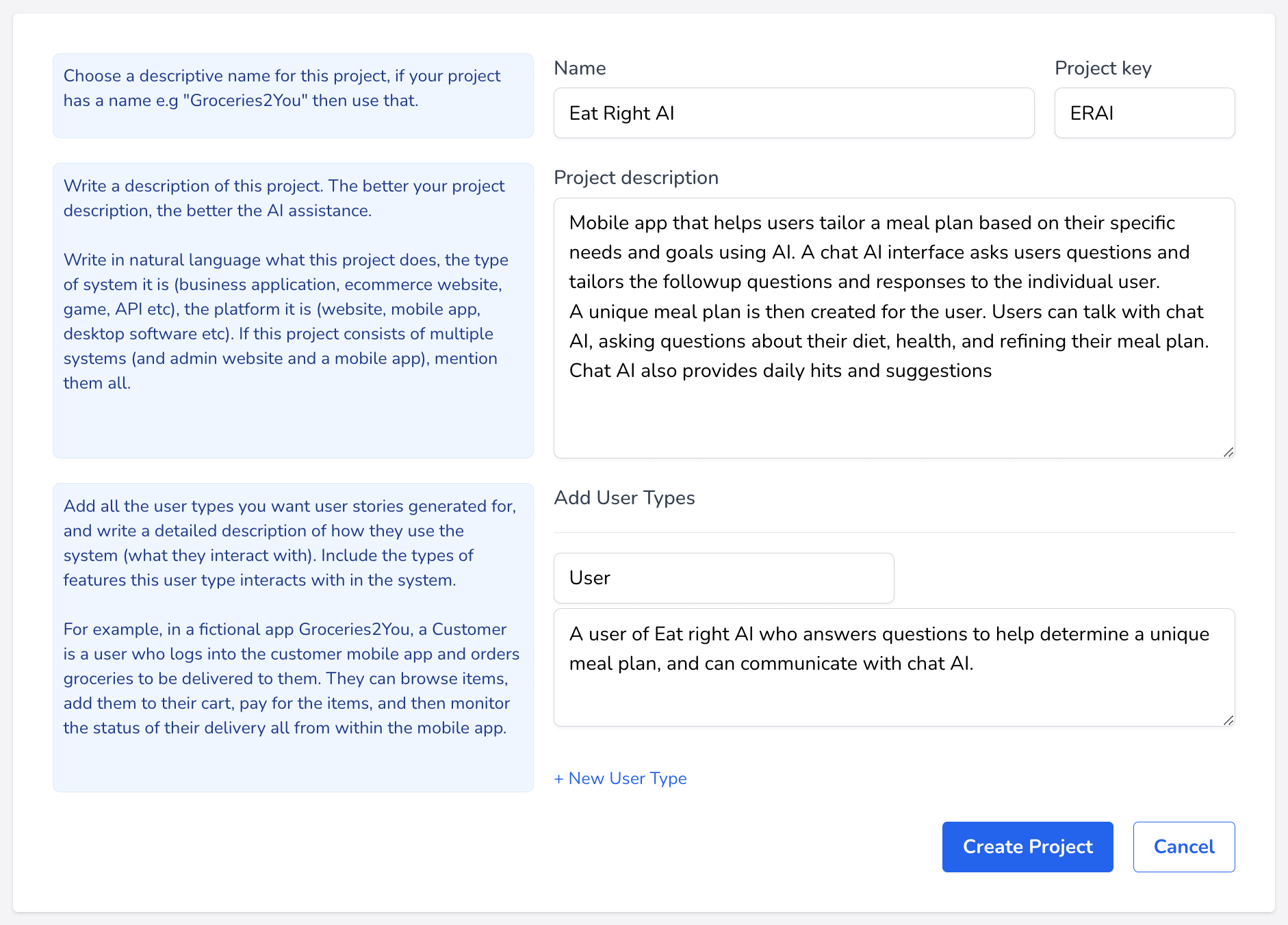 Userdoc AI user story creation