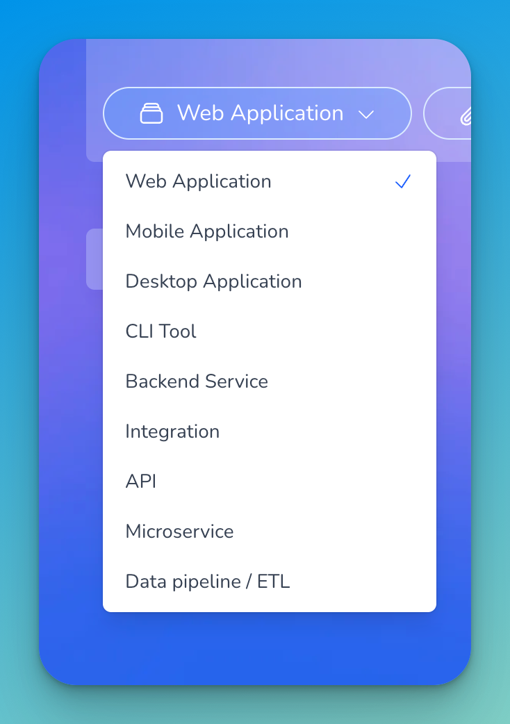Userdoc project type selection showing non-UI options