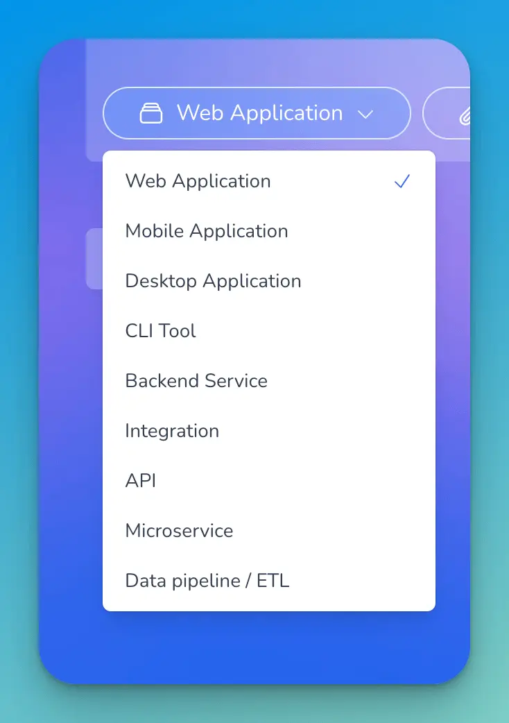 Userdoc project type selection showing non-UI options